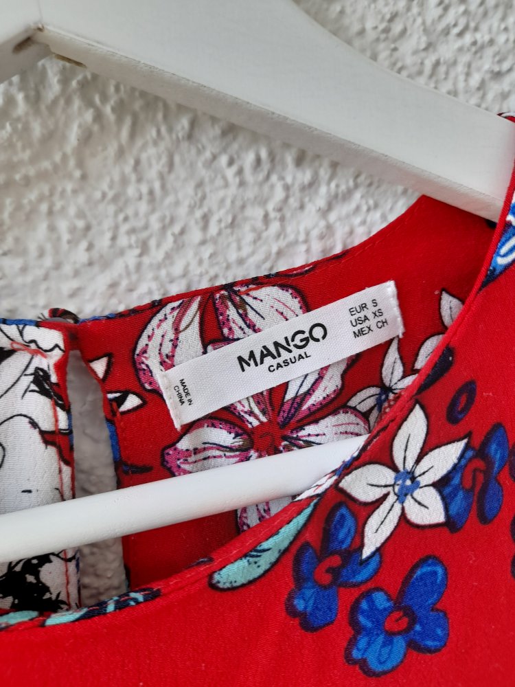 Mango Rote Bluse mit Blumenprint Gr. 36 S