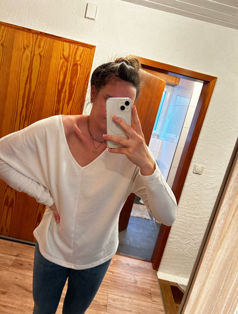 Pullover weiß Winter Shein M V-Ausschnitt