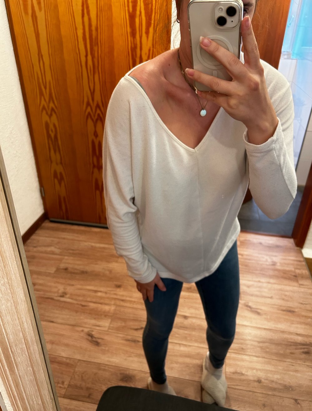 Pullover weiß Winter Shein M V-Ausschnitt