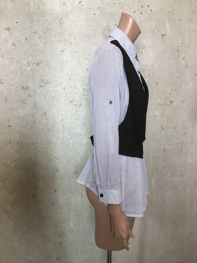 Damen Bluse Shirt aus reiner Baumwolle mit blauen Streifen, klassischer Hemd Kragen, vorderer Knopfverschluss und lange Ärmel mit einem Manschettenknopf