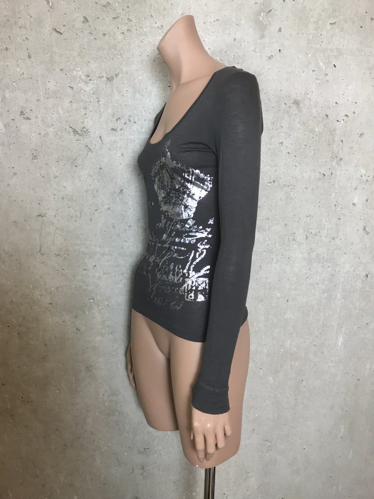 Shirt Viskose & Wolle figurbetonter Schnitt, Braun & Silber Druck