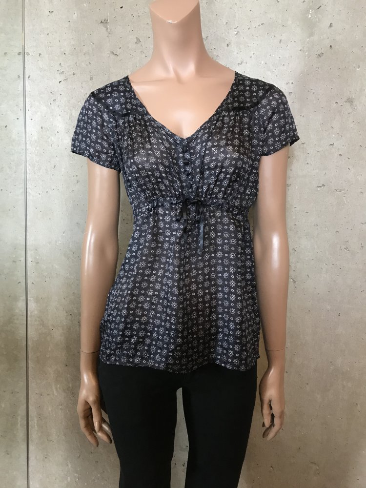 zarte Seiden Bluse, Oberteil in schwarz mit Blumen Muster