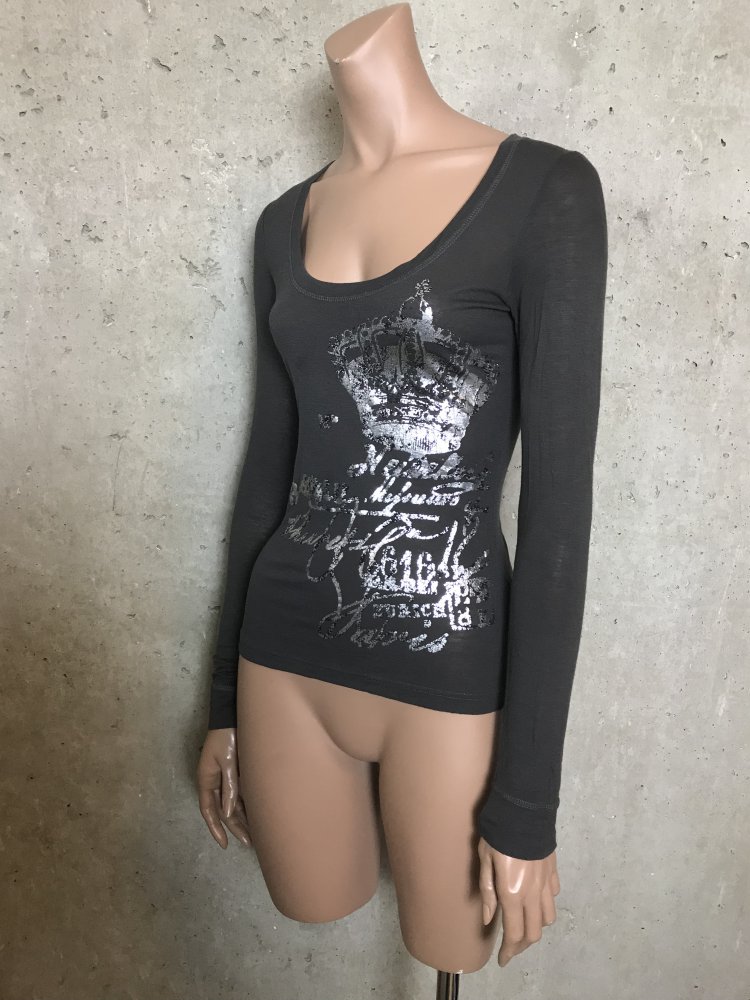 Shirt Viskose & Wolle figurbetonter Schnitt, Braun & Silber Druck