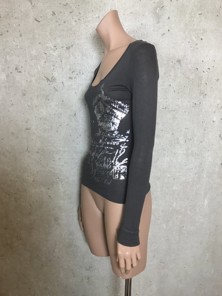 Shirt Viskose & Wolle figurbetonter Schnitt, Braun & Silber Druck