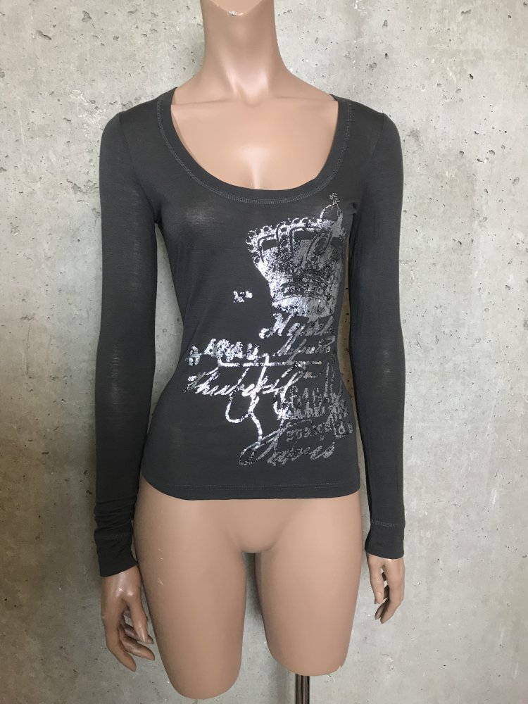 Shirt Viskose & Wolle figurbetonter Schnitt, Braun & Silber Druck