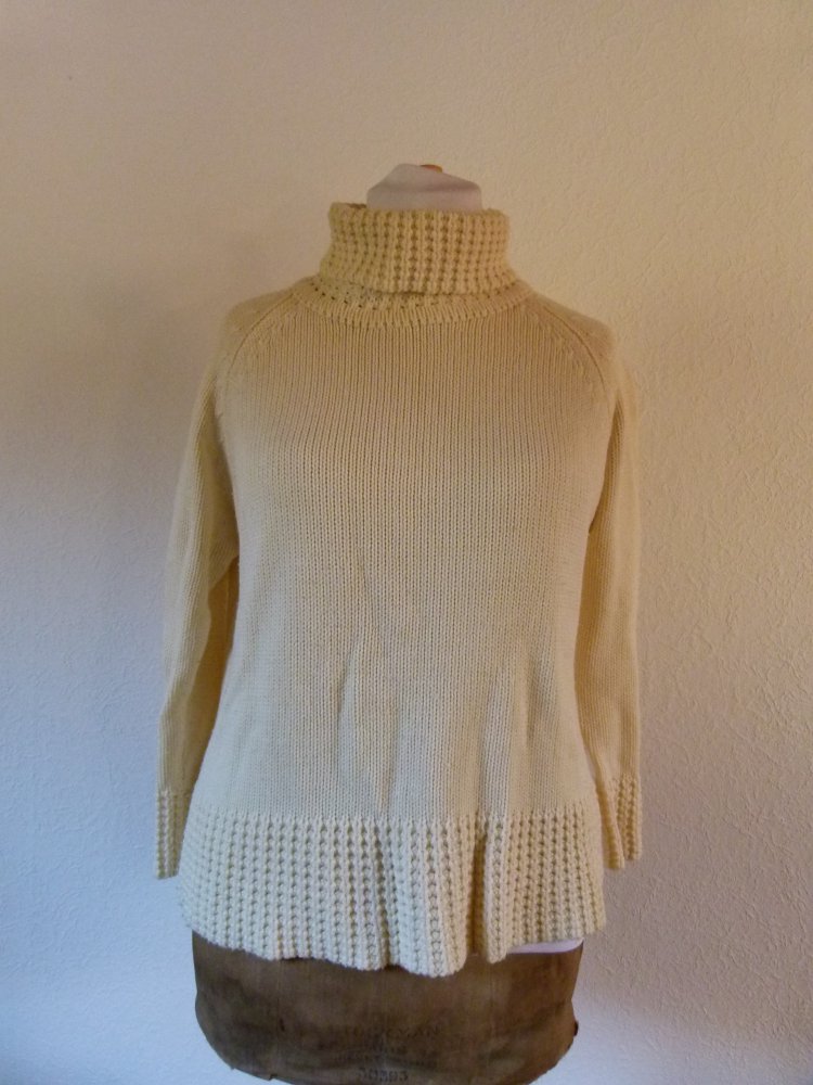 Strick Pulli Rollkragen Pullover, creme weiß, Boho Mori Winter Knitwear Lagenlook Raglan Goa