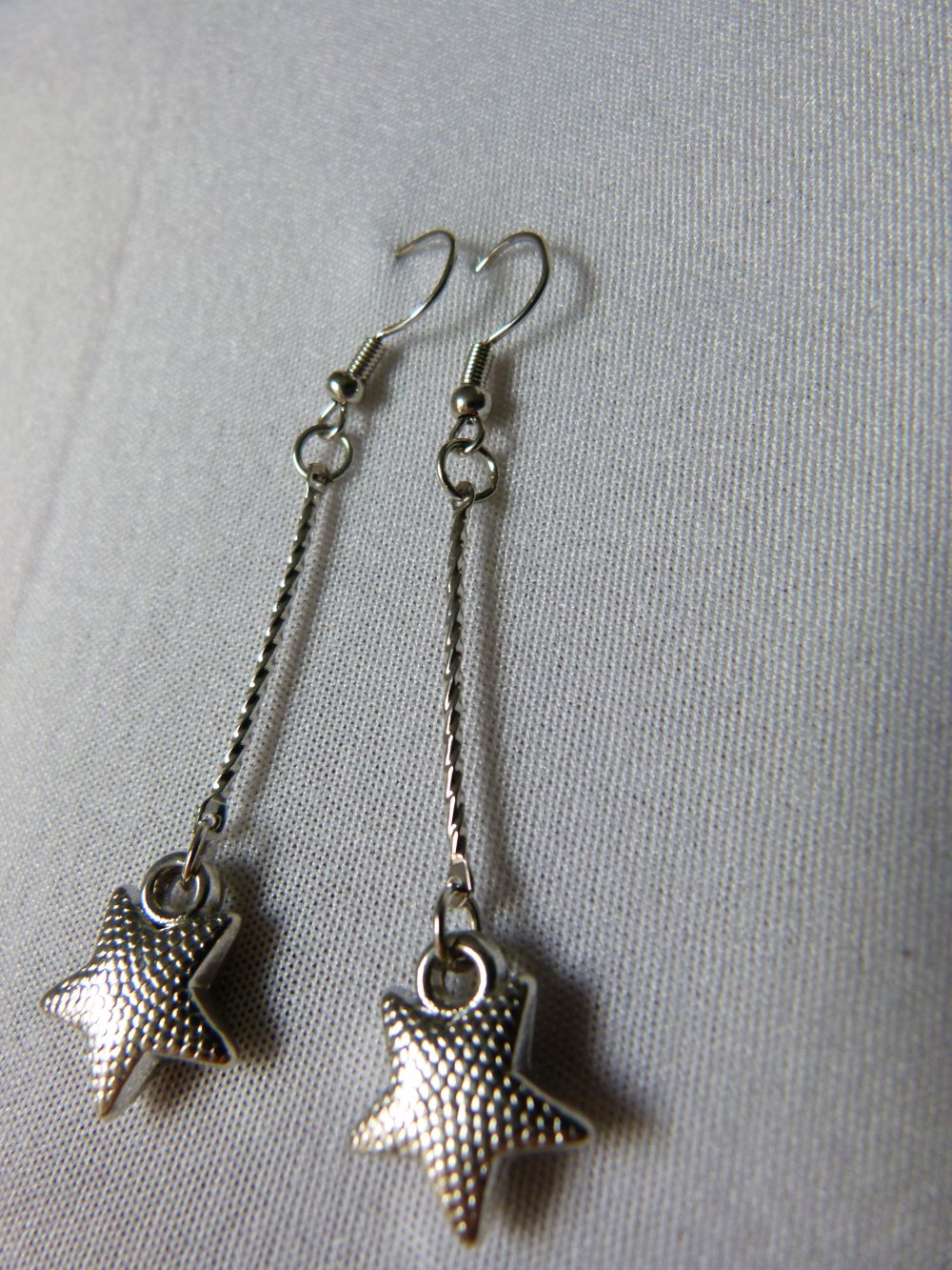 Schmuck Set, Halskette mit Anhänger & Ohrringe, silberfarben mit Sternchen, Modeschmuck, Boho Mori Goa Festival Hippie