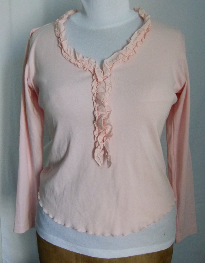 Rüschen Shirt, pastellrosa nude, stretchig, Boho Mori Romantik Hippie Goa Lagenlook