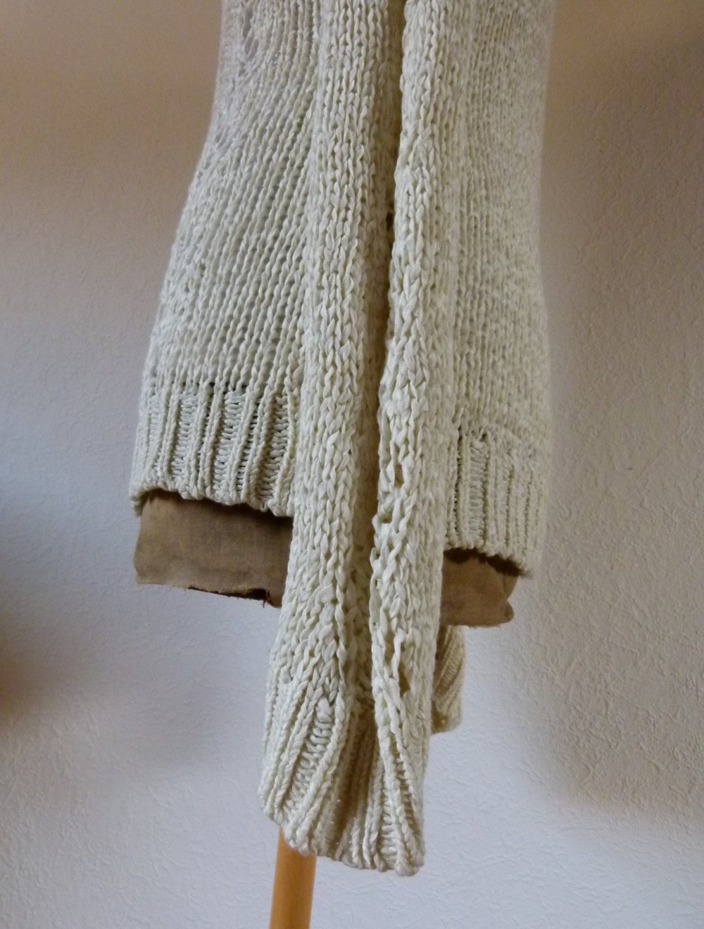 Strick Pulli Long Pullover, creme weiß, Boho Mori Winter Knitwear Lagenlook Lochstrick Edel Herbst Goa