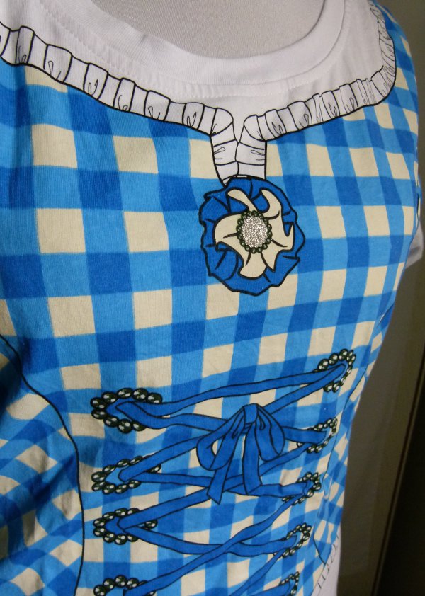 Dirndl T-Shirt, weiß mit türkis blauem Druck, NEU, Oktoberfest Sommer Party Cottagecore