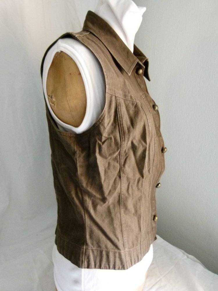 Jeans Weste Überzieher, braun mit altgoldenen Knöpfen, Mori Boho Goa Festival Lagenlook