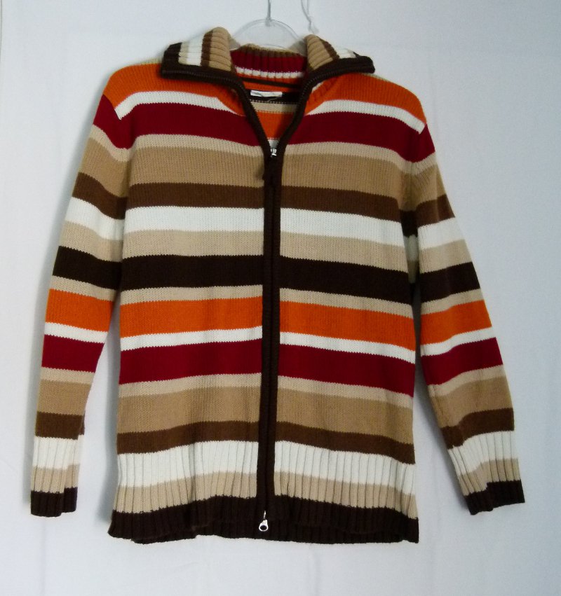 Strickjacke Cardigan, braun dunkelrot orange cremeweiß, Boho Mori Lagenlook Herbst Festival