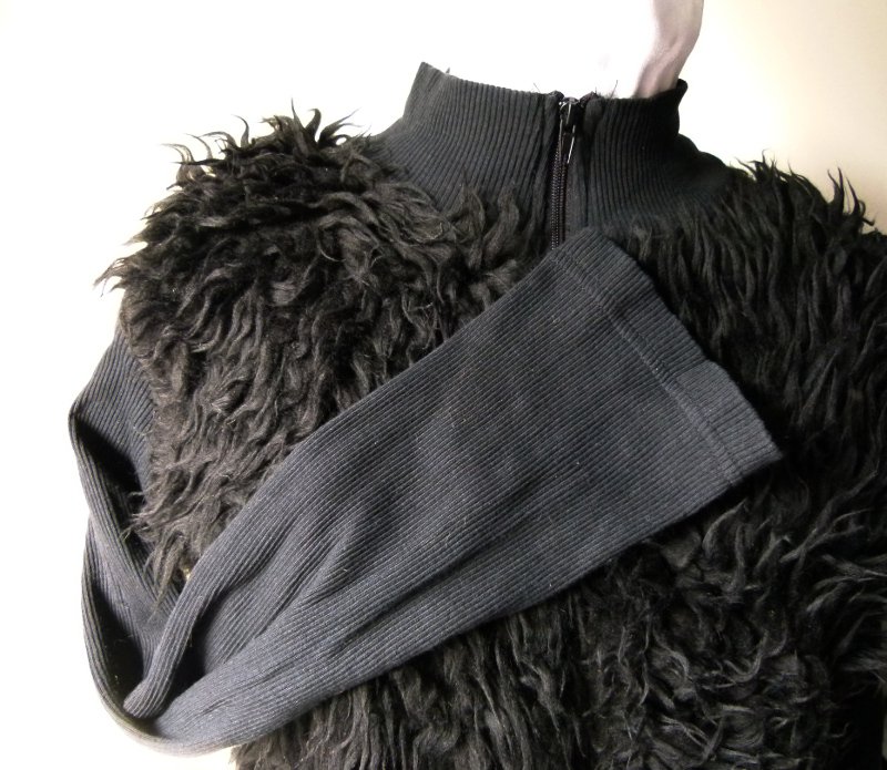 Plüsch Jacke, Rippstoff mit Kunstfell, schwarz, Gothic Emo Alternative Grunge Boho Mori Lagenlook Goa Festival Vegan
