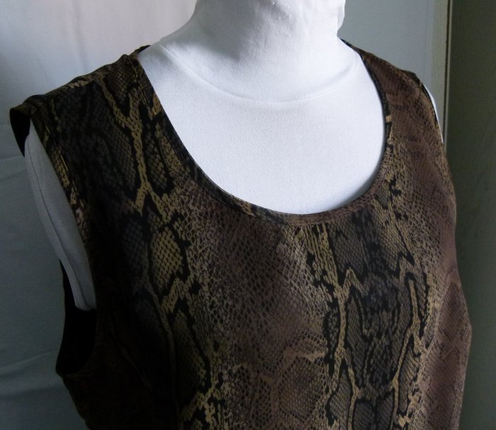 Chiffon Tunika Long Top mit Schlangenmuster, braun khaki schwarz gemustert, Mori Boho Goa Festival Sommer Animalprint