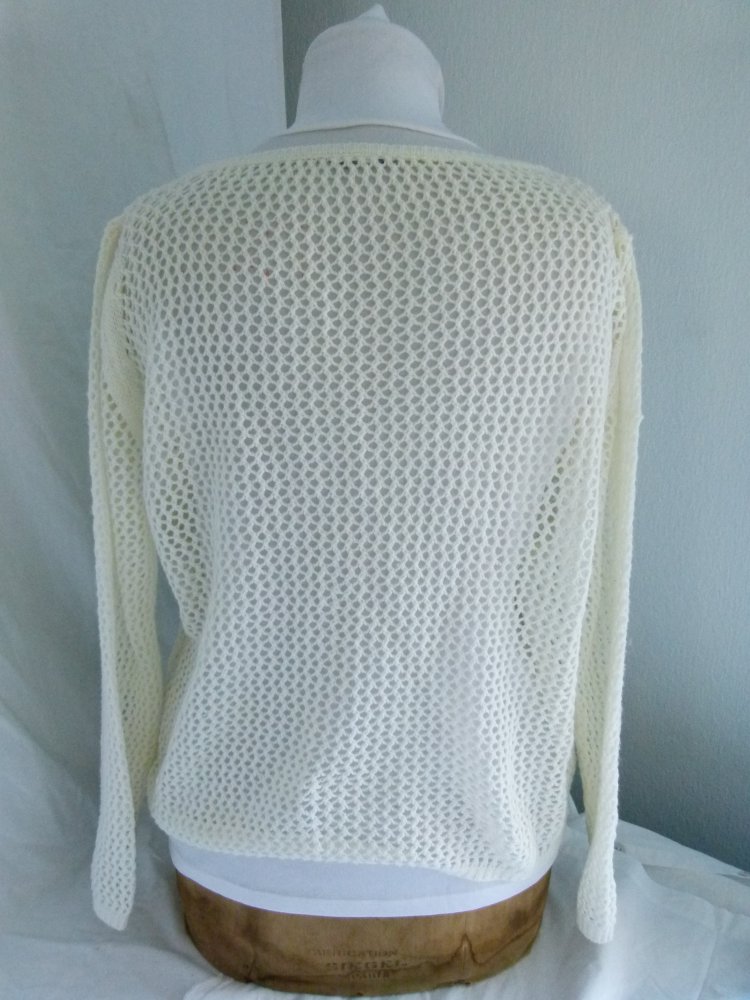 Netz Strickpulli Leichter Pullover, creme weiß, Boho Mori Goa Festival Lagenlook
