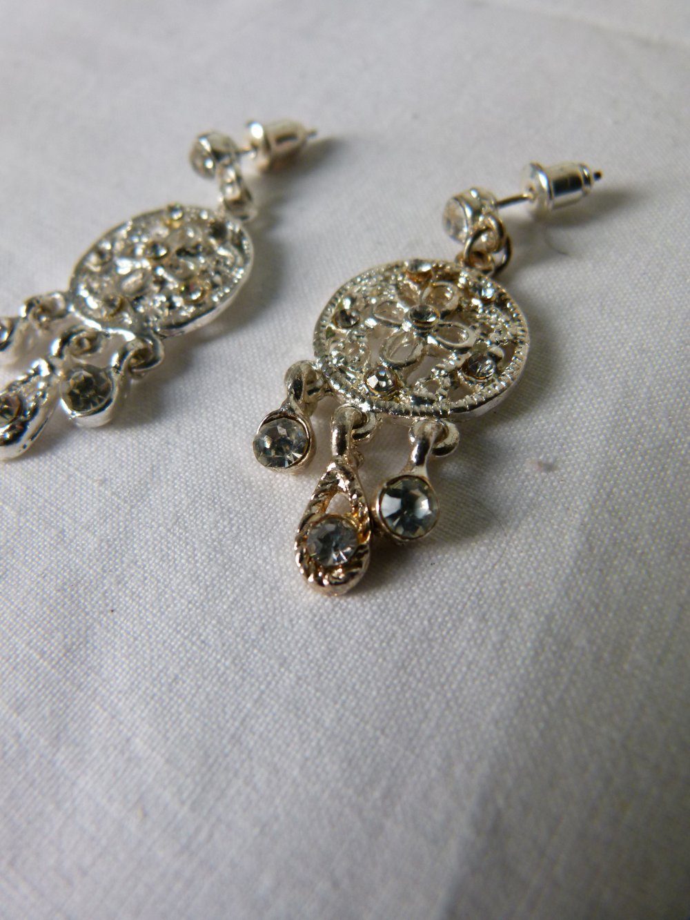 Boho Ohrstecker, silberfarben, mit Strass, Modeschmuck, Mori Goa Gypsy Festival Hippie Folklore Ethno