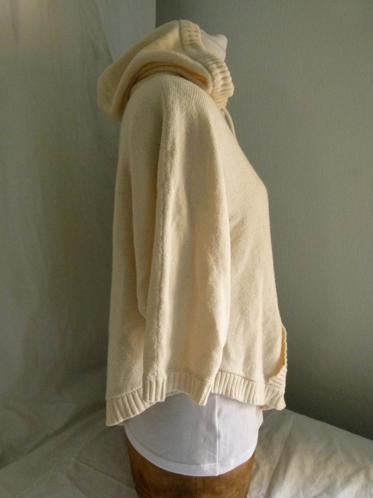 Strick Poncho Hoodie Kapuzenpulli, cremeweiß nude, Boho Festival Goa Hippie Ethno Mori Knitwear Lagenlook