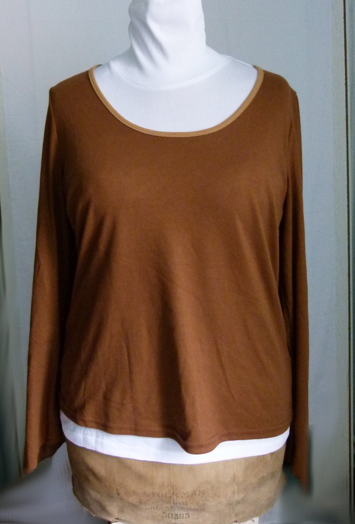 Langarm Shirt mit Trompetenärmeln, braun hellbraun, Mori Boho Goa Festival Lagenlook