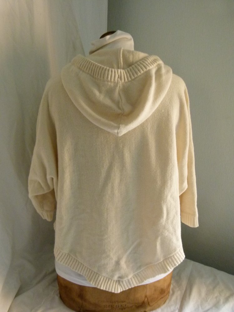 Strick Poncho Hoodie Kapuzenpulli, cremeweiß nude, Boho Festival Goa Hippie Ethno Mori Knitwear Lagenlook