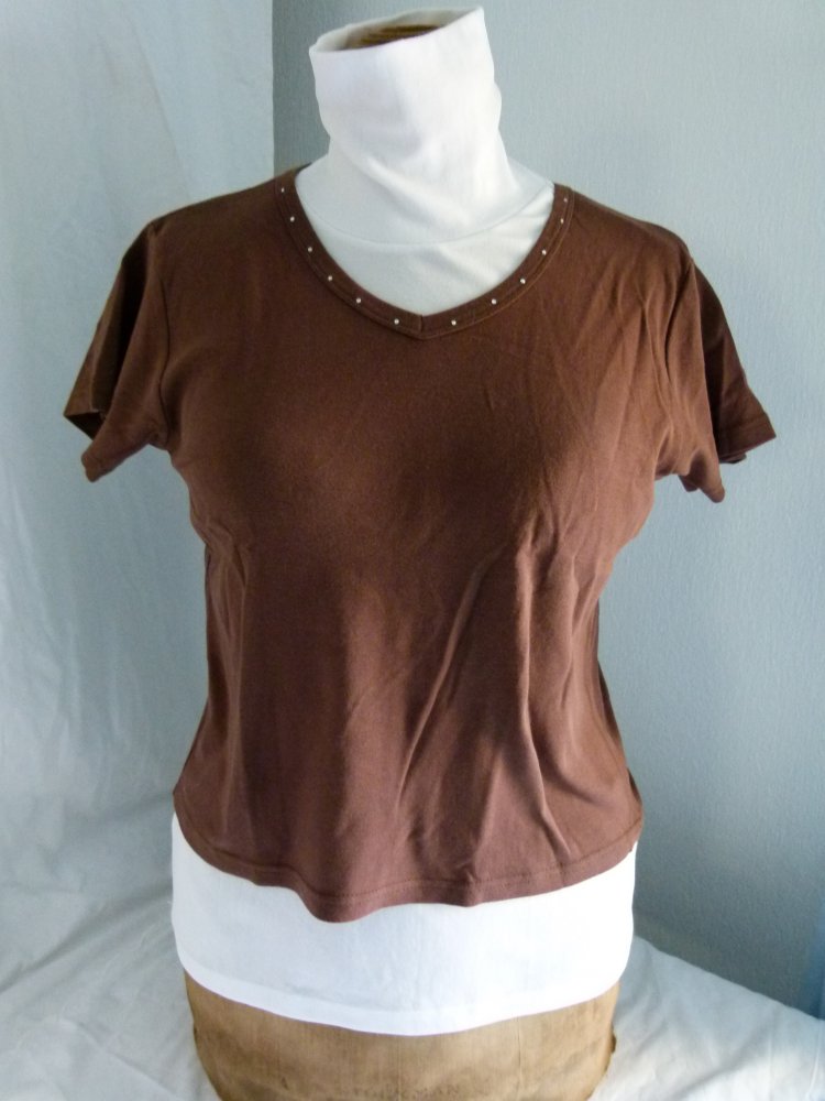 Shirt mit Strass, dunkelbraun, Basic, Boho Mori Festival Goa Lagenlook