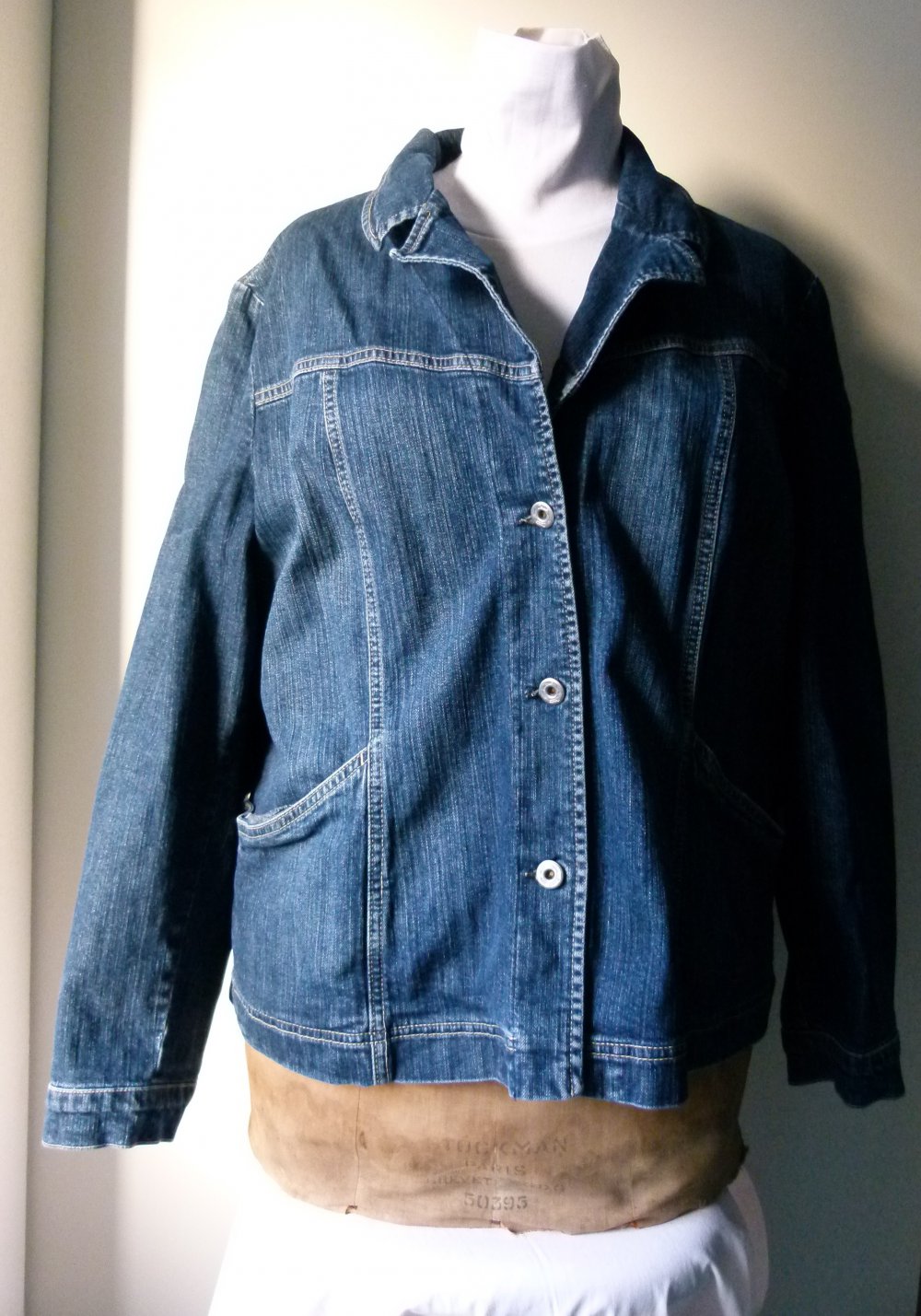 Jeans Jacke, dunkelblau, Stretch, Plus Size, Boho Casual Festival Lagenlook