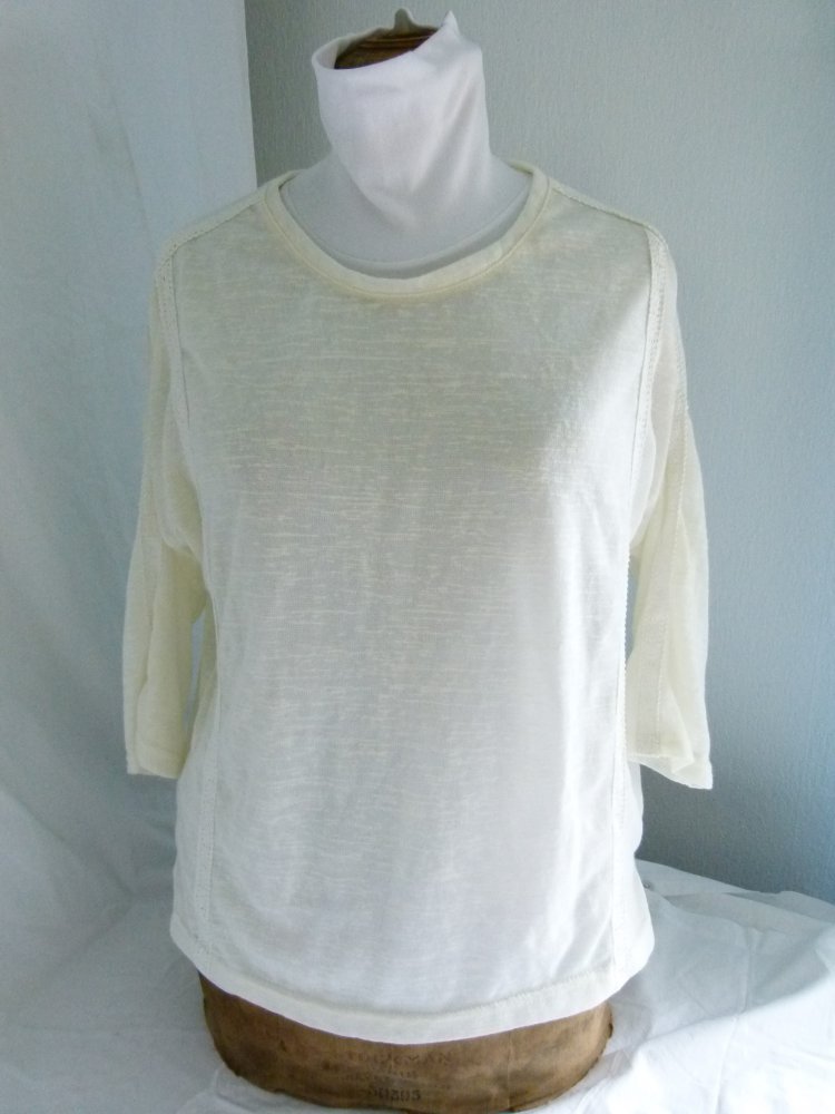 Dünner Feinstrickpulli Pullover mit Spitzenborten, creme weiß, Boho Mori Goa Romantik Lagenlook