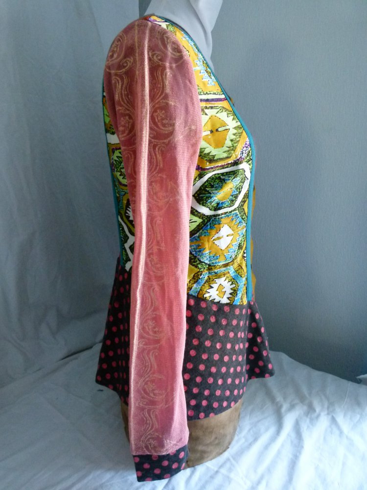 Goa Bluse Jacke Cardigan, bunt und wild gemustert, Lagenlook Mori Hippie Festival Patchwork Psy Elfen Fairy Sommer 