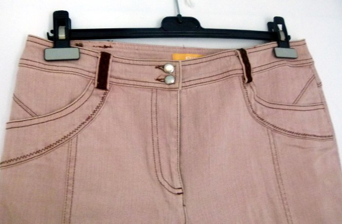 Stretch Hose Jeans, braun nude altrosa, mit Ziernähten, Boho Mori Goa Festival 