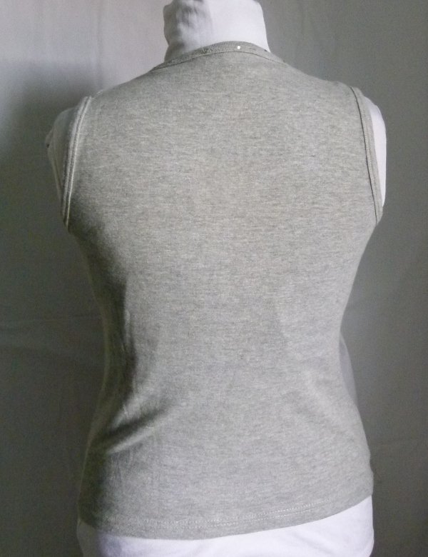 Feinripp Shirt Top, grau meliert mit Strass verziert, Boho Mori Goa Festival Sommer