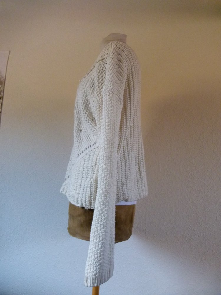 Strick Pulli Pullover, creme weiß, Boho Mori Winter Herbst Knitwear Lagenlook Lochstrick Goa Oversized