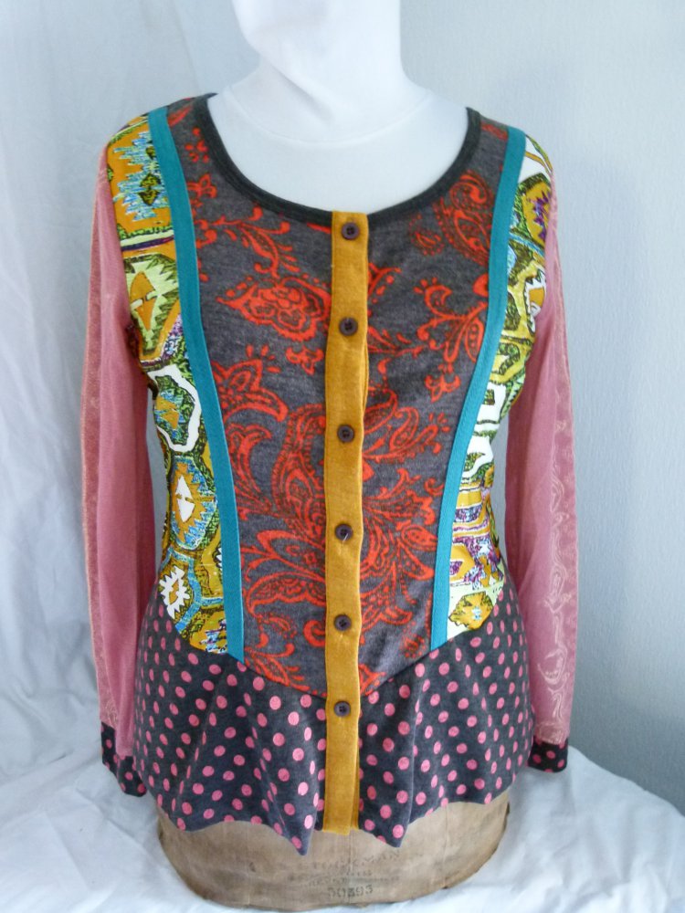 Goa Bluse Jacke Cardigan, bunt und wild gemustert, Lagenlook Mori Hippie Festival Patchwork Psy Elfen Fairy Sommer 