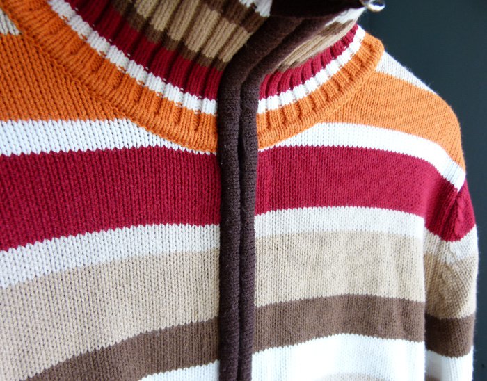 Strickjacke Cardigan, braun dunkelrot orange cremeweiß, Boho Mori Lagenlook Herbst Festival