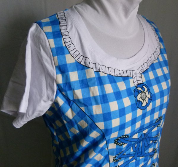 Dirndl T-Shirt, weiß mit türkis blauem Druck, NEU, Oktoberfest Sommer Party Cottagecore