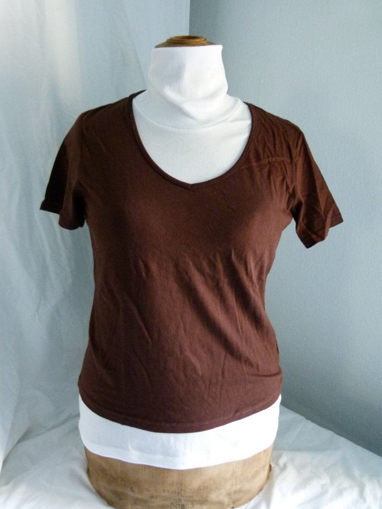Basic Shirt, dunkelbraun, Stretch, Mori Boho Goa Festival Lagenlook