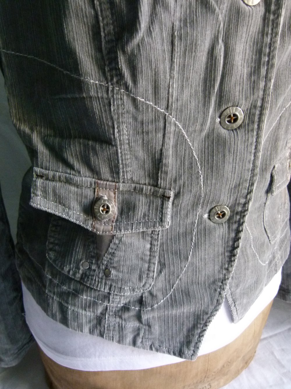 Feincord Jacke Kord Blazer, grau, Boho Büro Business Lagenlook Mori