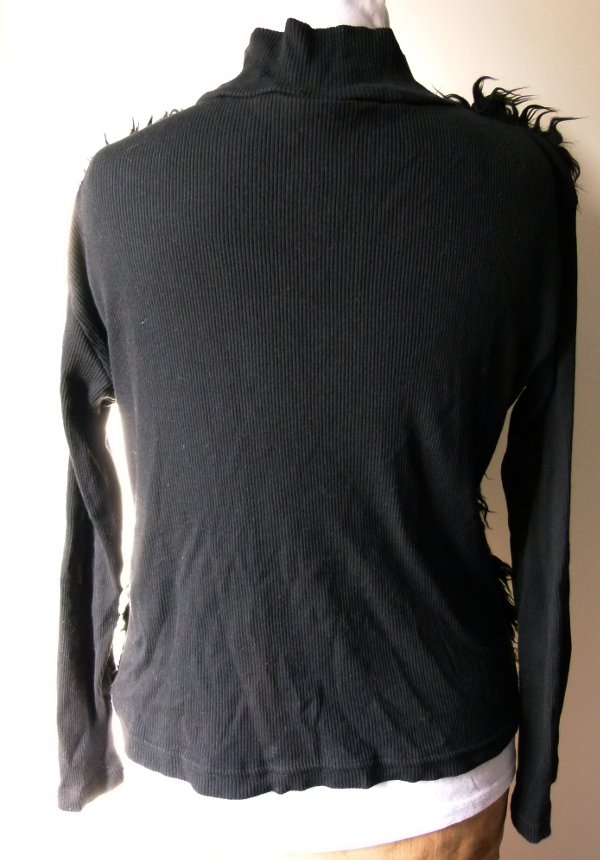 Plüsch Jacke, Rippstoff mit Kunstfell, schwarz, Gothic Emo Alternative Grunge Boho Mori Lagenlook Goa Festival Vegan