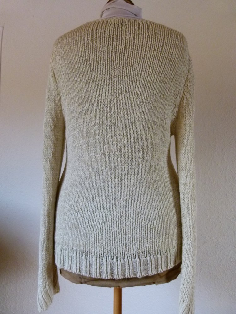 Strick Pulli Long Pullover, creme weiß, Boho Mori Winter Knitwear Lagenlook Lochstrick Edel Herbst Goa
