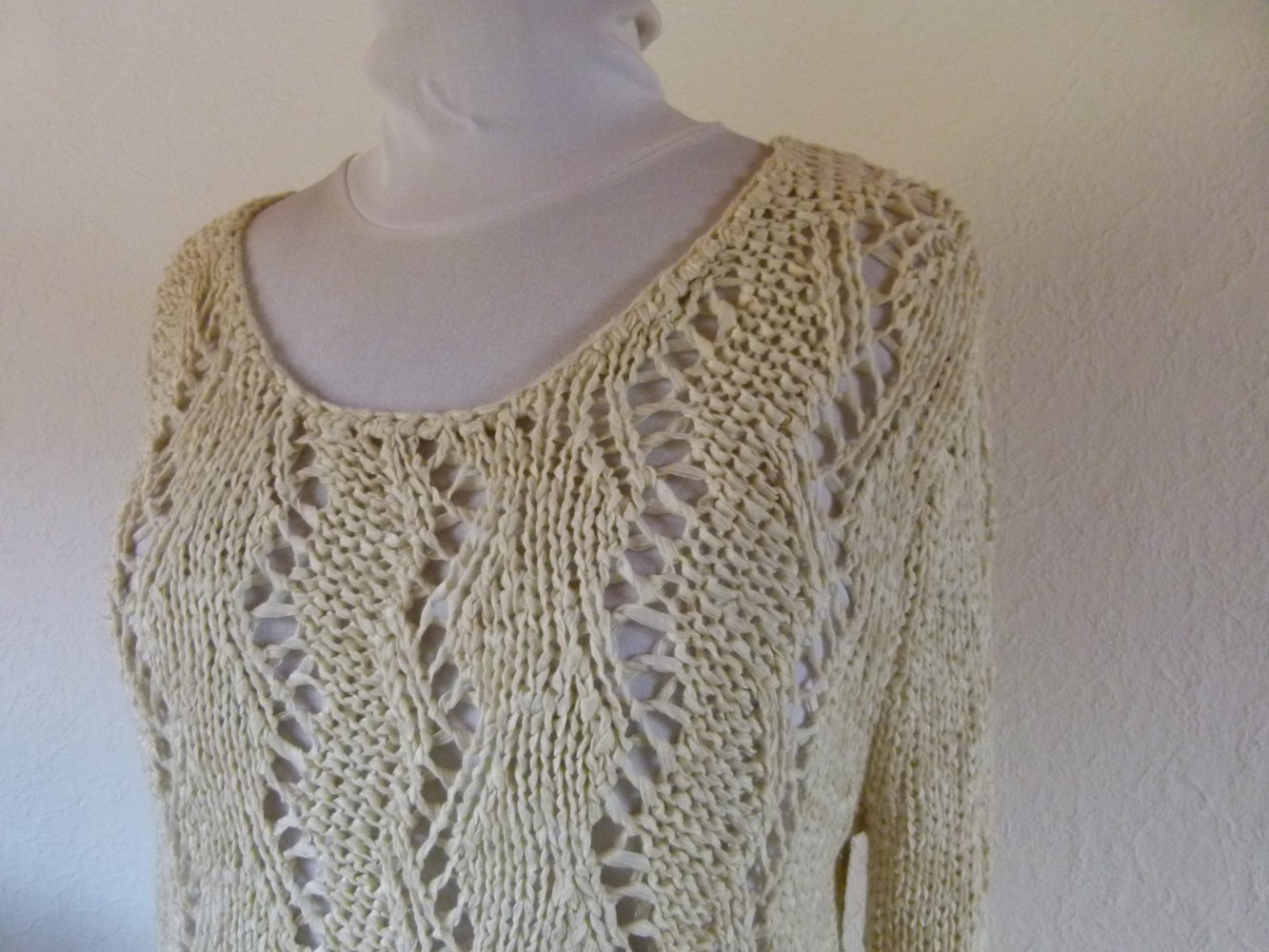 Strick Pulli Long Pullover, creme weiß, Boho Mori Winter Knitwear Lagenlook Lochstrick Edel Herbst Goa