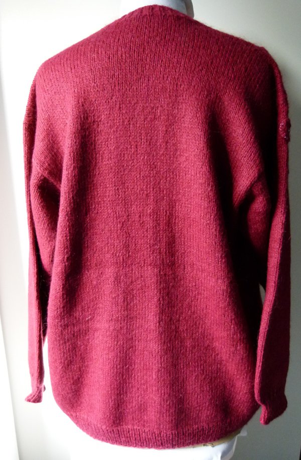 Strickjacke Cardigan, Handarbeit, weinrot bordeaux mit Rankenmuster, Unikat, Boho Mori Retro Vintage Lagenlook Cottagecore