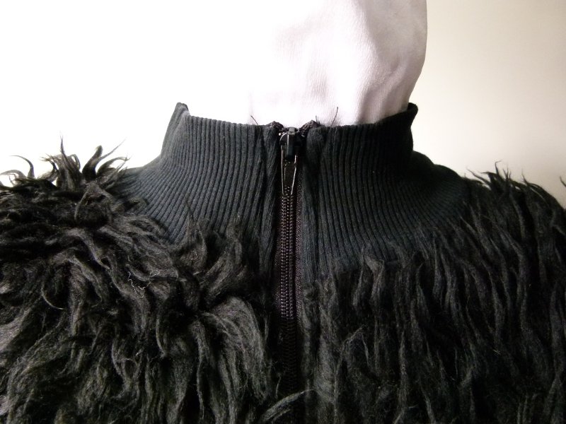 Plüsch Jacke, Rippstoff mit Kunstfell, schwarz, Gothic Emo Alternative Grunge Boho Mori Lagenlook Goa Festival Vegan