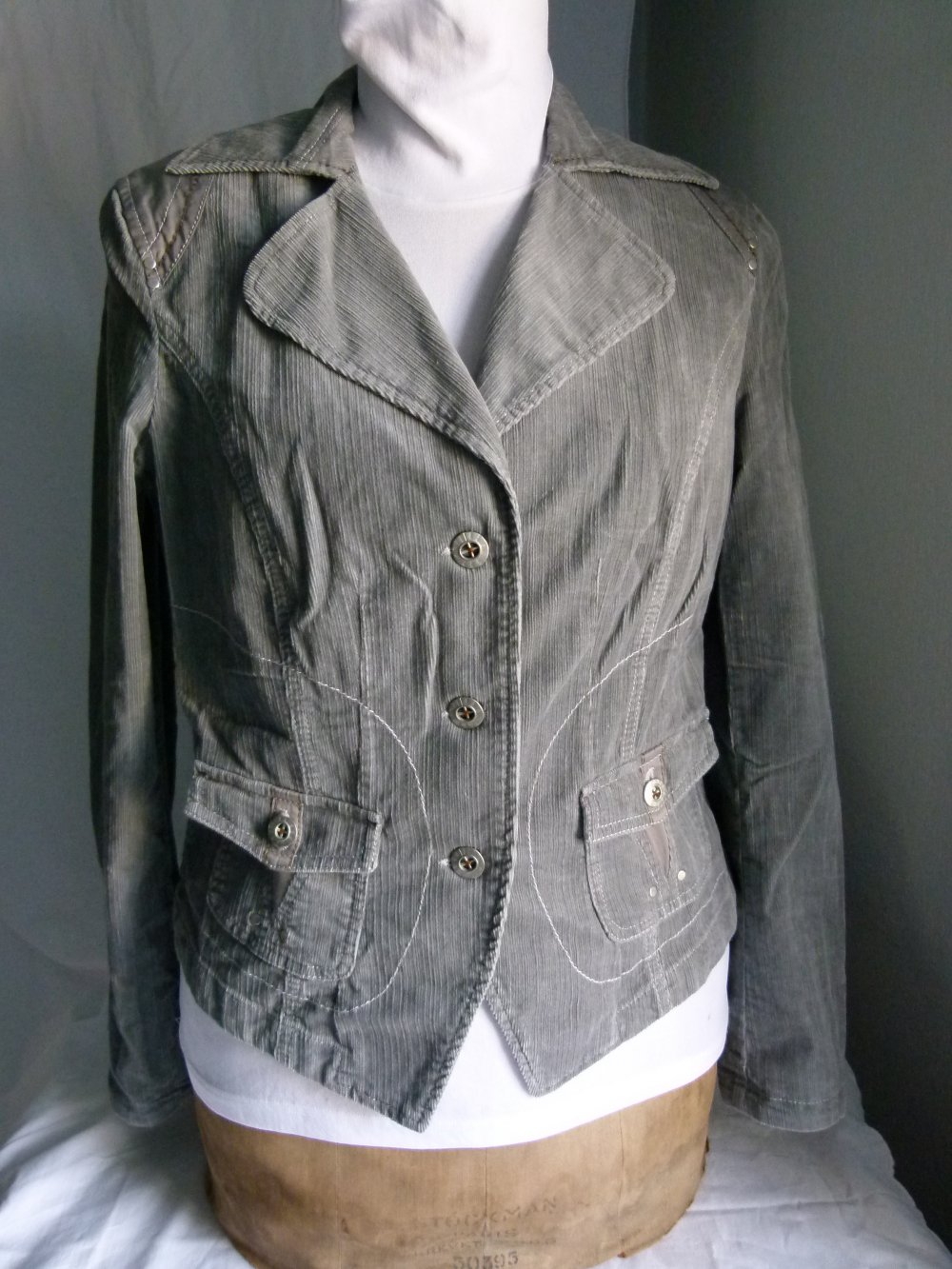 Feincord Jacke Kord Blazer, grau, Boho Büro Business Lagenlook Mori