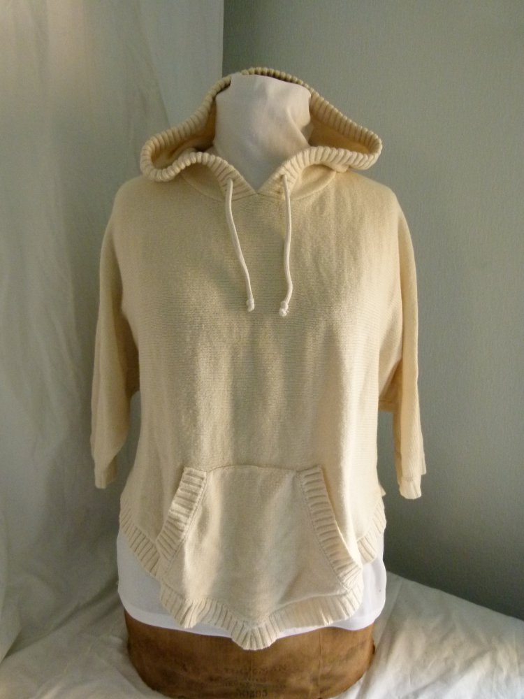 Strick Poncho Hoodie Kapuzenpulli, cremeweiß nude, Boho Festival Goa Hippie Ethno Mori Knitwear Lagenlook