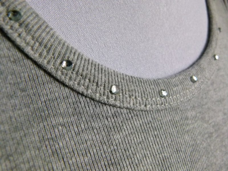Feinripp Shirt Top, grau meliert mit Strass verziert, Boho Mori Goa Festival Sommer