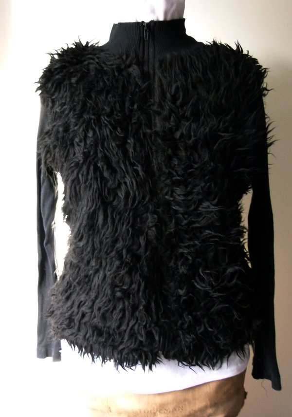Plüsch Jacke, Rippstoff mit Kunstfell, schwarz, Gothic Emo Alternative Grunge Boho Mori Lagenlook Goa Festival Vegan