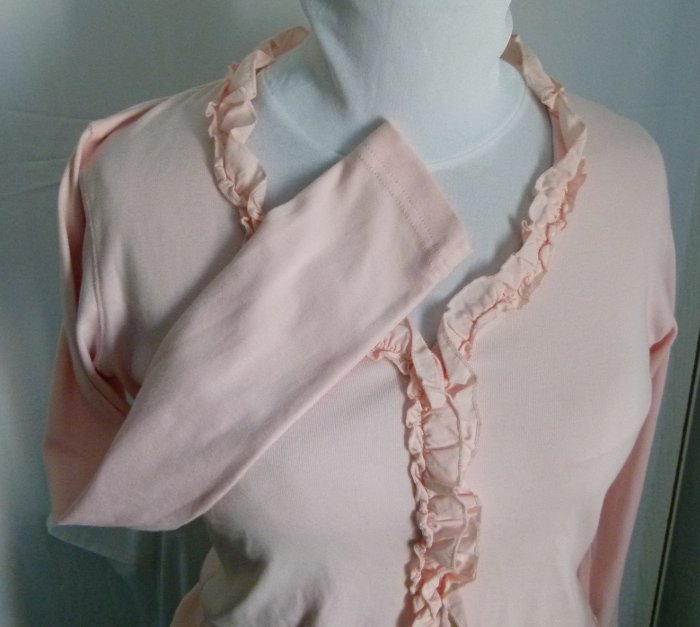 Rüschen Shirt, pastellrosa nude, stretchig, Boho Mori Romantik Hippie Goa Lagenlook