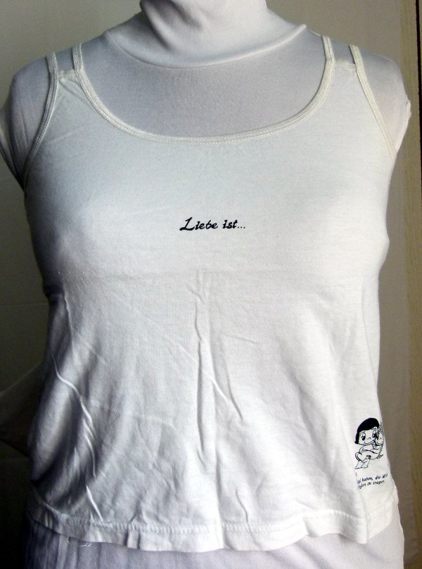 Liebe ist... - Top, weiß mit schwarzem Druck, Romantik Sommer Strand Festival Hochzeit