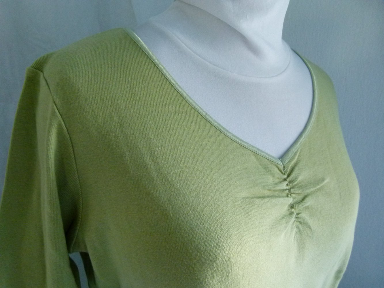Basic Shirt mit dreiviertel Arm, hellgrün, Stretch, Mori Boho Goa Festival Lagenlook