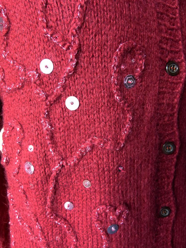 Strickjacke Cardigan, Handarbeit, weinrot bordeaux mit Rankenmuster, Unikat, Boho Mori Retro Vintage Lagenlook Cottagecore