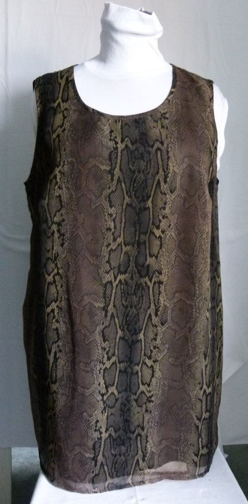 Chiffon Tunika Long Top mit Schlangenmuster, braun khaki schwarz gemustert, Mori Boho Goa Festival Sommer Animalprint
