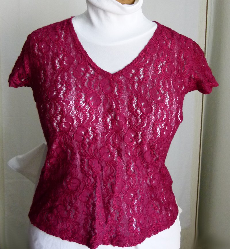 Spitzen Shirt, weinrot bordeaux, Stretch, Boho Sommer Festival Floral Mori Gothic